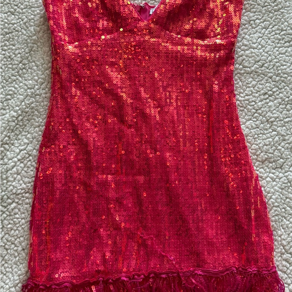 Fashion Nova Pink Sequin Mini Dress with Fringe - Picture 2 of 4